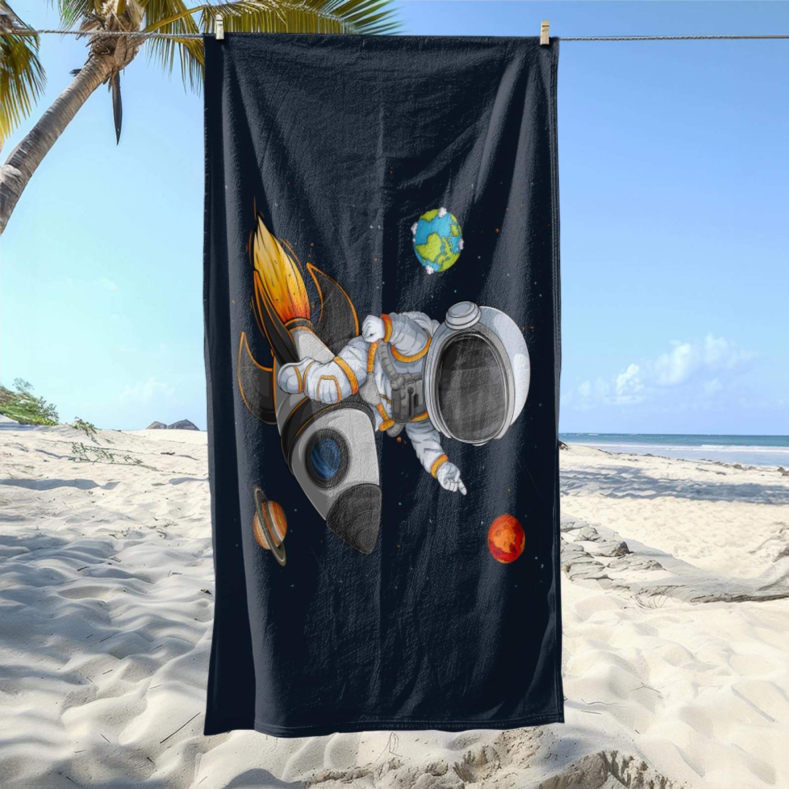 Fouta PlageCostume D'Espace Noir Blanc Modèle Surdimensionné avec Diverses Tailles, Respirante et Portable, Parfaite pour Voyages Sorties Piscine et Usage Extérieur Quotidien 90x160 cm