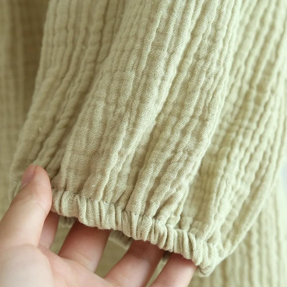 Camisón para Mujer - Primavera/Verano Señoras Camisón De Crepé De Algodón Mangas Finas De Hoja De Loto Cuello Cuadrado Color Sólido Vestido Largo De Gran Tamaño
