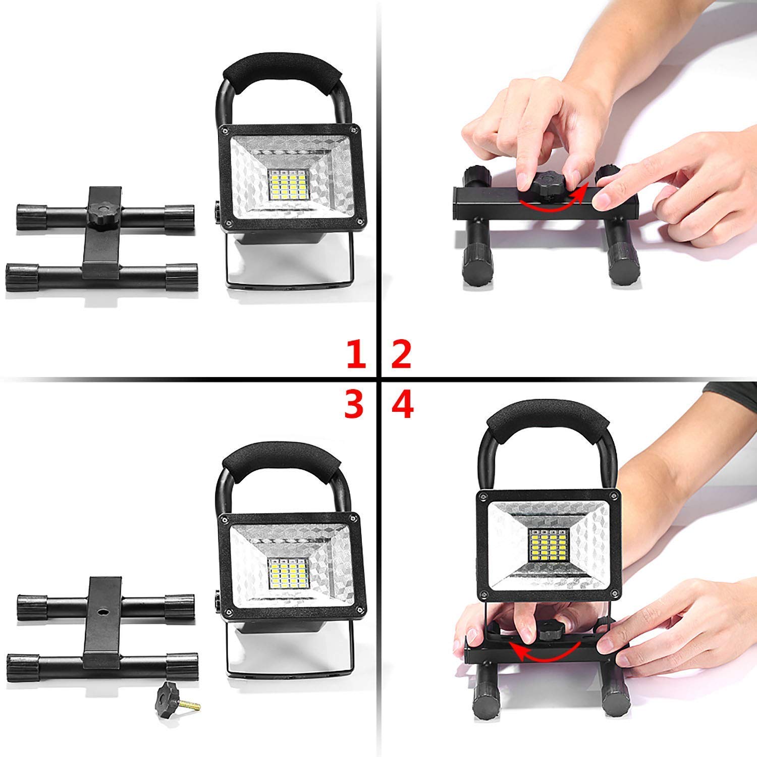 15W LED portátil recargable impermeable luz de trabajo luces de inundación inalámbricas, 1000 lúmenes, carga USB luces de inundación inalámbricas 3 modos de iluminación, batería de litio incorporada 3