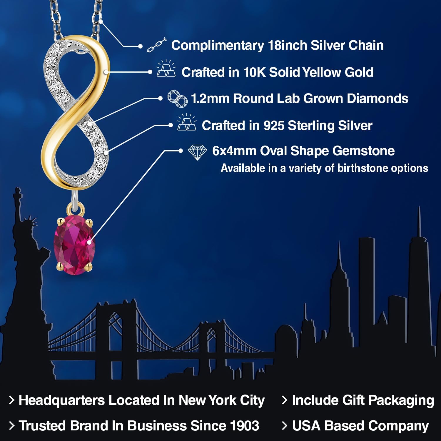 Gem Stone King 925 Silver and 10K Yellow Gold Red Created Ruby and Lab Grown Diamond Pendant Necklace for Women | 1.08 Cttw | Gemstone July Birthstone | Oval 6X4MM | With 18 Inch Chain - Image 2