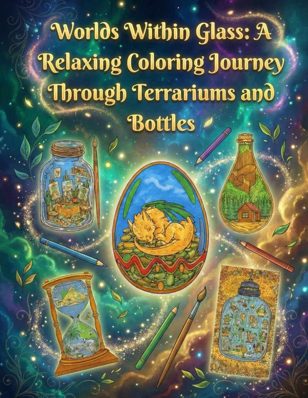 Worlds Within Glass: A Relaxing Coloring Journey Through Terrariums and Bottles: Fantasy Terrariums: An Adult Coloring Book for Relaxation & Stress Relief