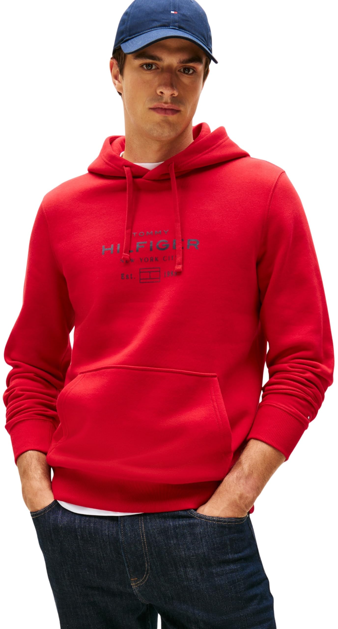 Tommy Hilfiger Men’s Oval Graphic Hoodie with Logo, Red (Medium Red), XXL