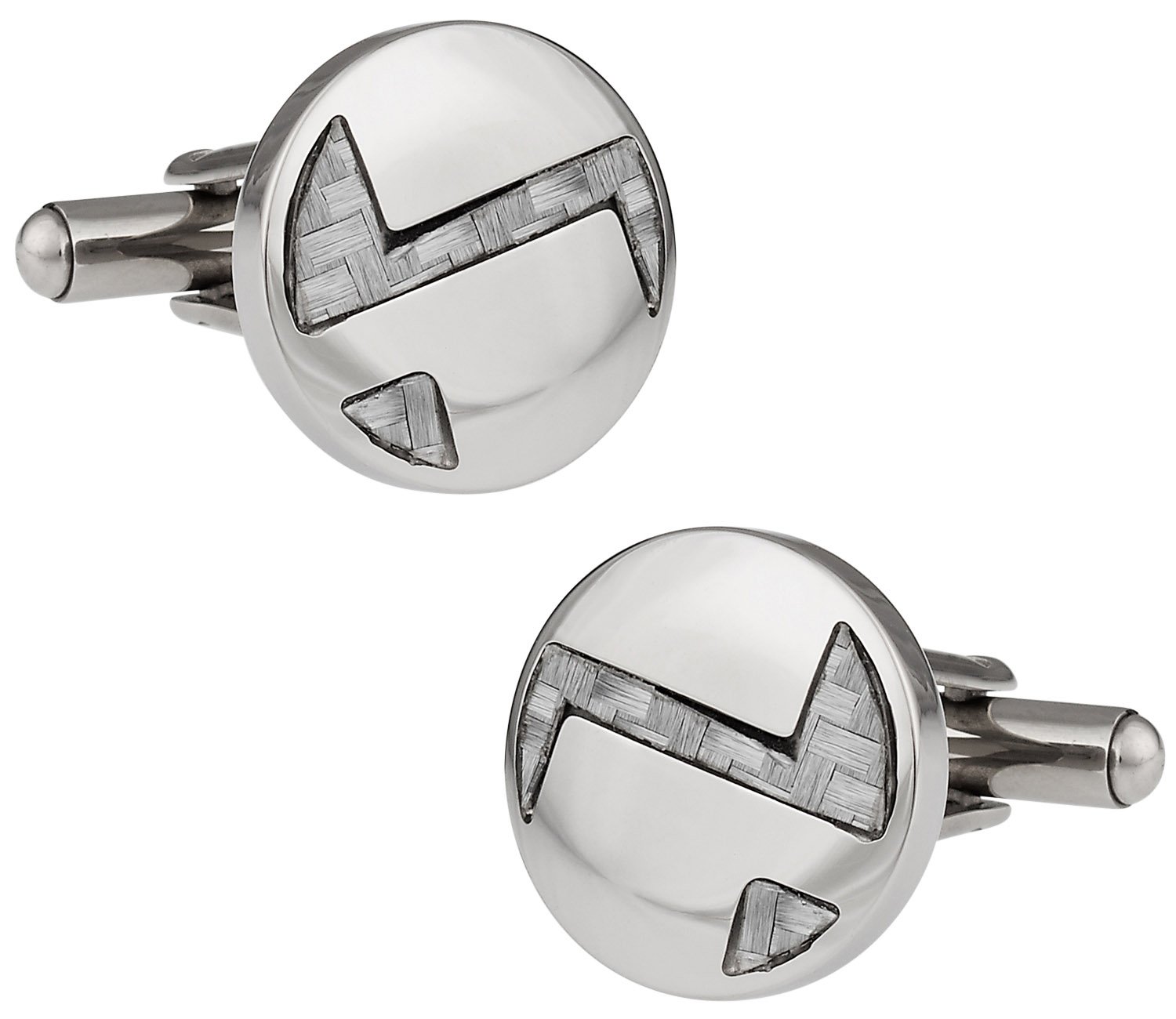 Cuff-DaddyCool Round Light Carbon Fiber Stainless Steel Cufflinks with Presentation Box