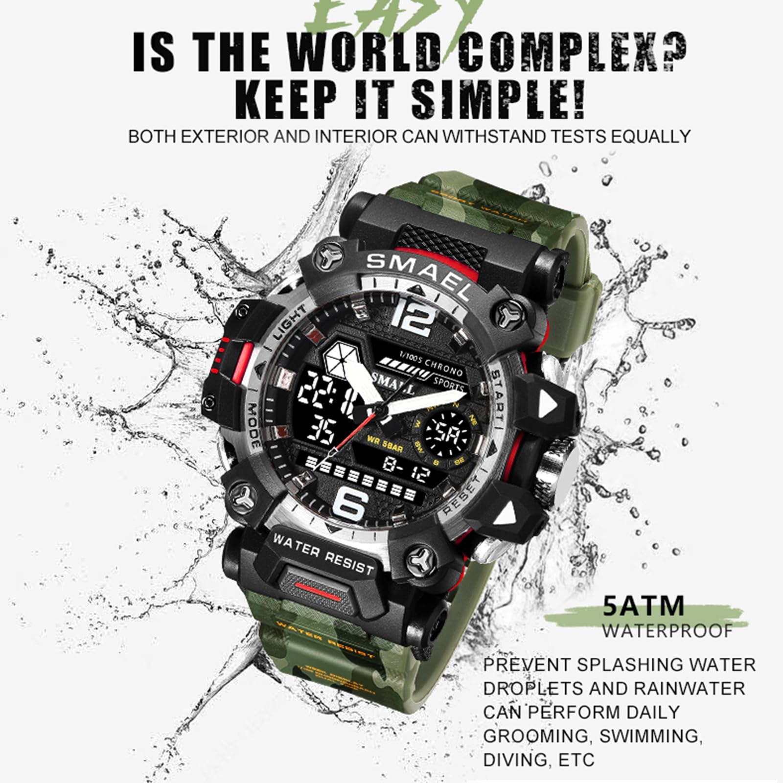 findtime Relojes de hombre reloj digital militar para hombre camuflaje reloj de pulsera deportivo 5ATM resistente al agua al aire libre reloj táctico 12/24H LED cronómetro resistente a los golpes