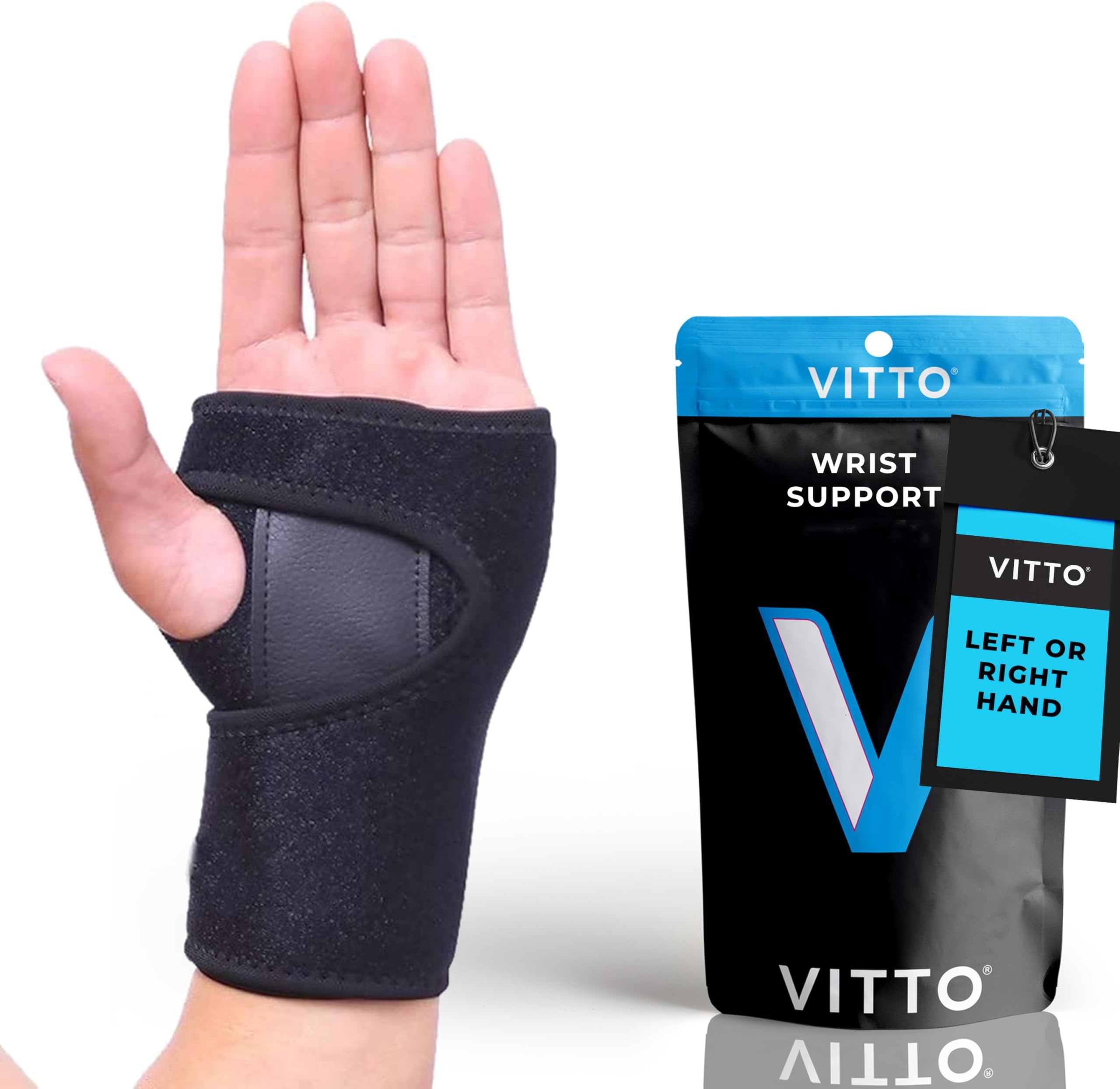 VITTO Wrist Support - Arthritis, RSI, Sprain, Fracture, Carpal Tunnel Wrist Splint w/Adjustable Wrist Straps, Removable Metal Plate - Unisex Wrist Supports for Everyday Use (Left Hand, S-M)