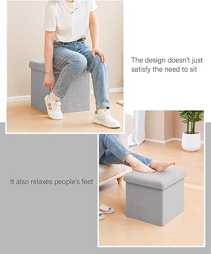 Miniatura 55 de B FSOBEIIALEO Cubo otomano de almacenamiento pequeño Sherpa otomano otomano, otomanas plegables y portátiles, piel de peluche sintética, color