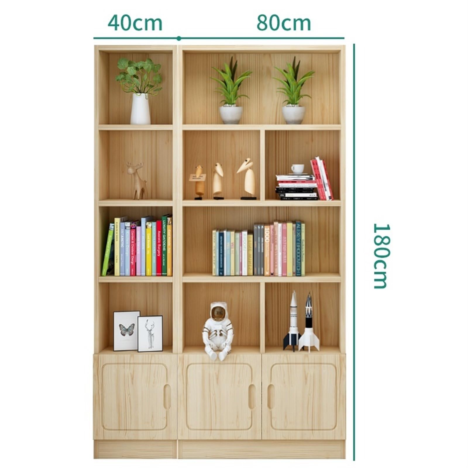 Étagère de bibliothèque Simple en Bois Massif, étagère en Bois de pin, Armoire d'étudiant pour Enfants de Salon à Domicile (180x120x24cm (AC))