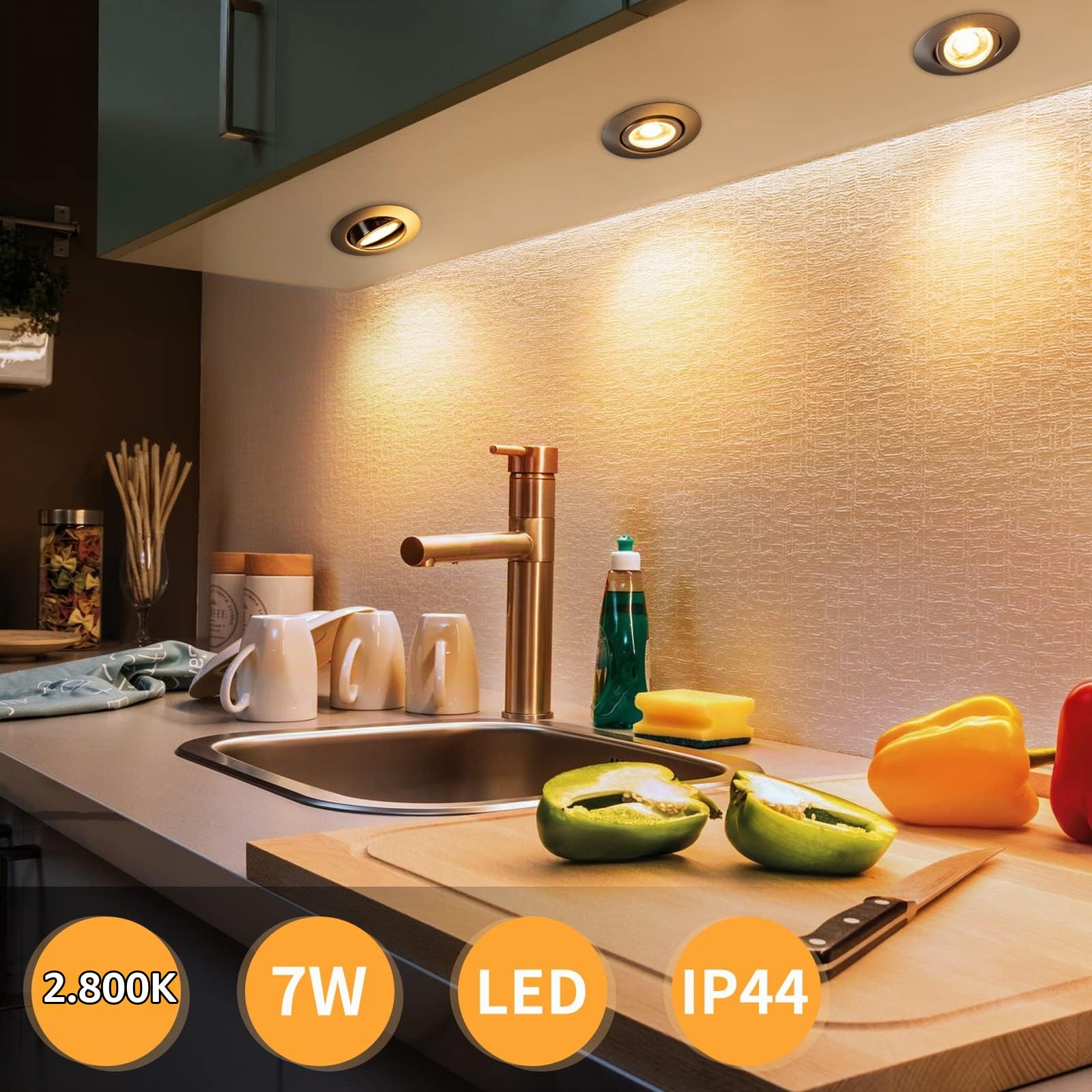 wowatt 7W Faretti LED da Incasso per Cartongesso Luce Caldo 2800K Set di 10 | Dimmerabili 3 Intensità 700LM Faretti da Incasso Orientabili, IP44 Impermeabile per Bagno Cucina, Diametro Foro 68mm - 75mm