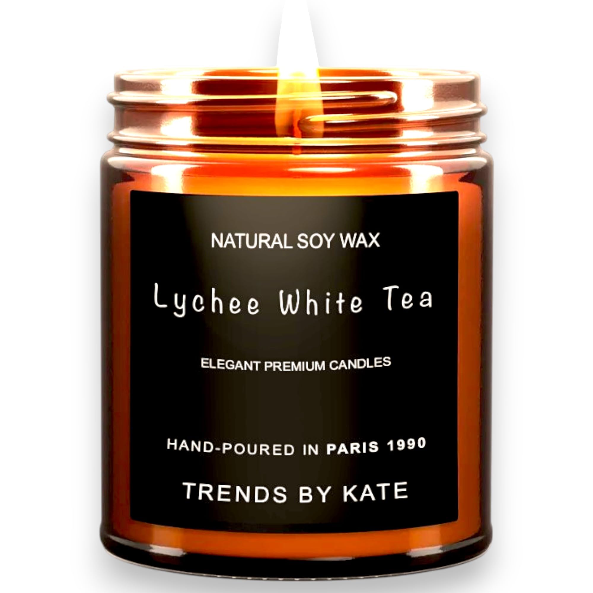 KYOTOSHII JAPANLychee White Tea Candle, Vegan Aromatherapy - Highly Scented 9Oz Soy Wax in Elegant Brown Jar, 25 Hrs Slow Smokeless Burn Time, Cruelty Free