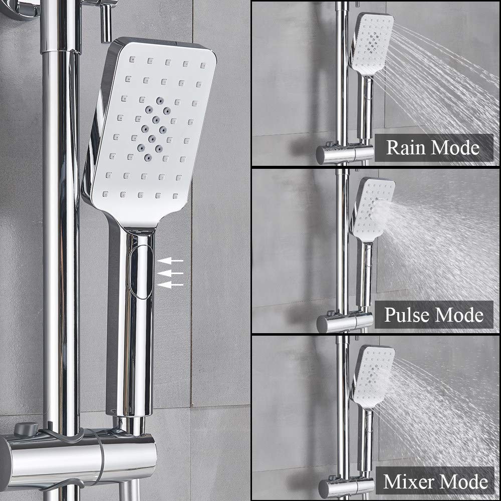 Rubinetto per vasca termostatico Rubinetto per doccia nero Soffione per doccia a pioggia Miscelatore per vasca a parete Set doccia con termostato, rotondo, tubo cromato Beauty Comes