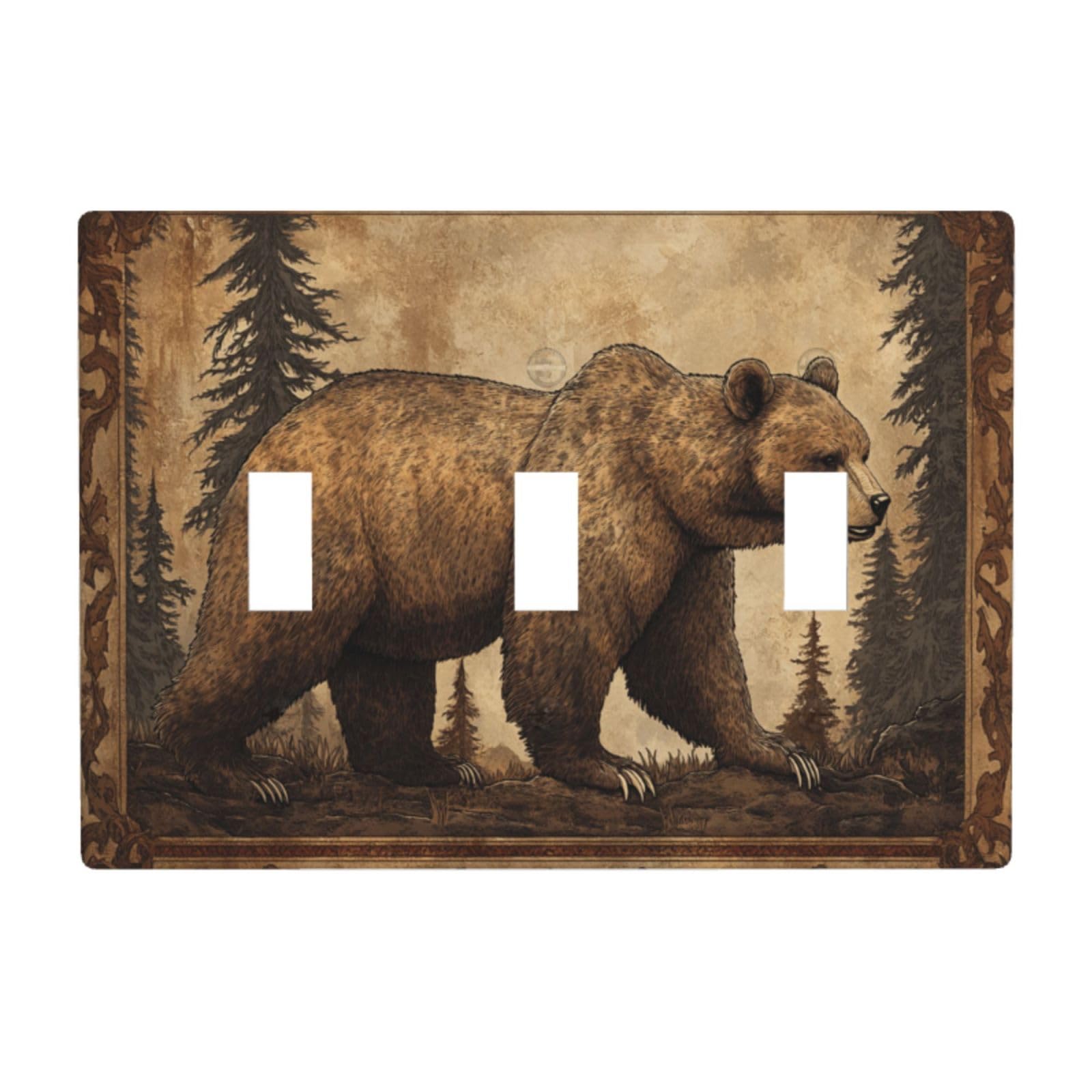 Majestic Bear in The Forest Light Switch Covers 3 Gang Triple Toggle Wall Plate Switchplate Electrical Faceplate for Bathroom Kitchen Bedroom Decor