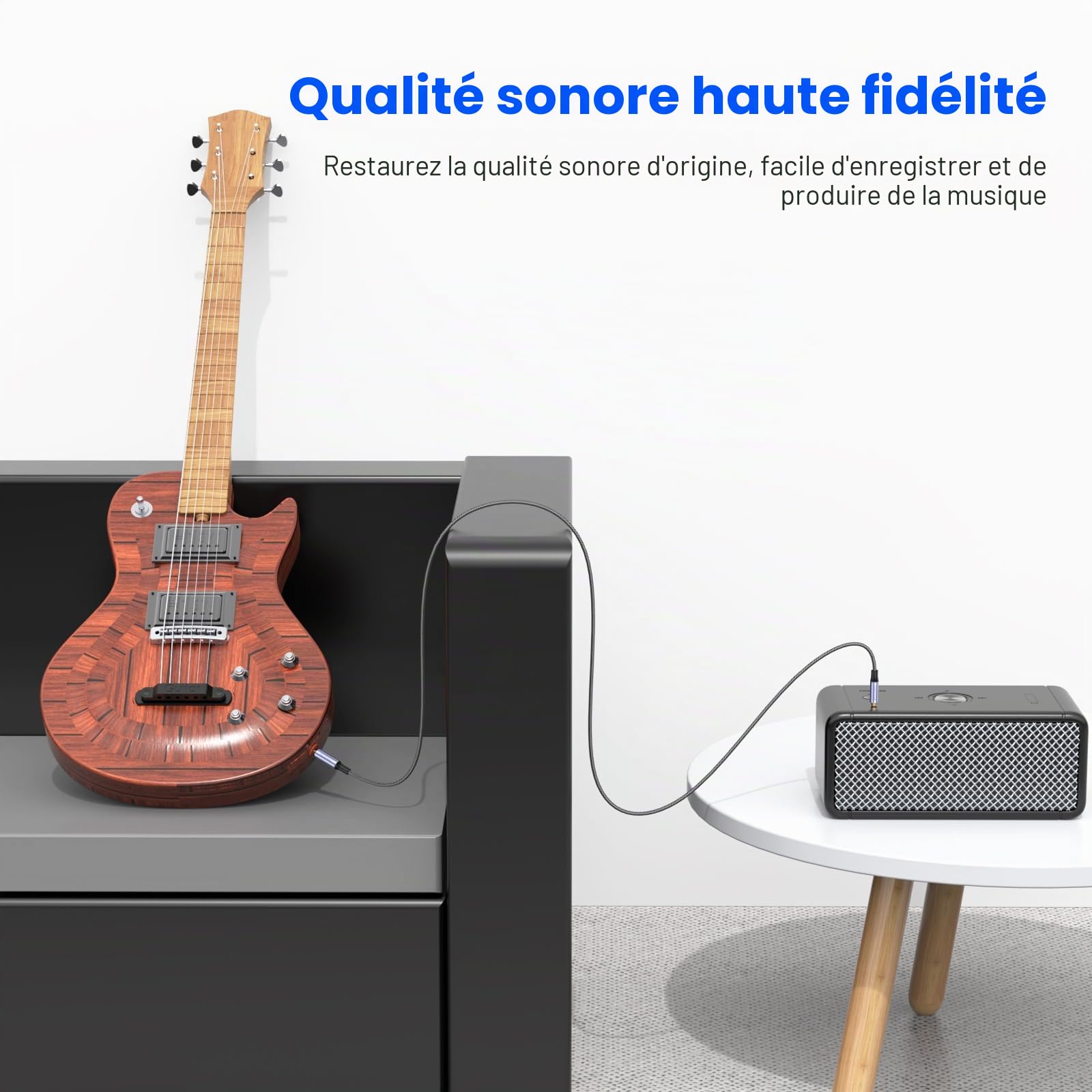 MOSWAG Câble Audio 3.5mm vers 6.35mm Stéréo Jack 1M, Câble Jack TRS Nylon Tressé 6.35 Mâle vers 3.5 Mâle pour DVD, Haut Parleurs, Table de Mixage, Cinéma Maison etc
