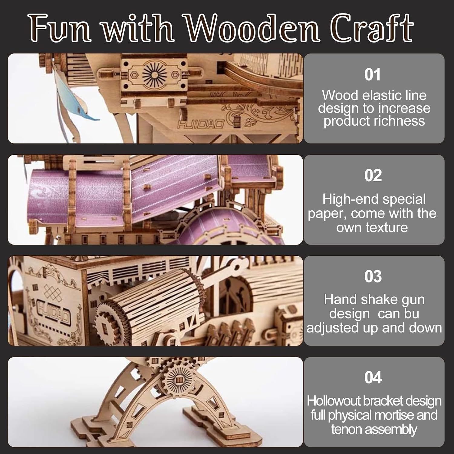 Wooden 3D Puzzle for Adults - DIY Spacecraft Model Kit with LED Lights, Mechanical Assembly Building Set, Creative Craft Gift for Friends and Family, Age 14+