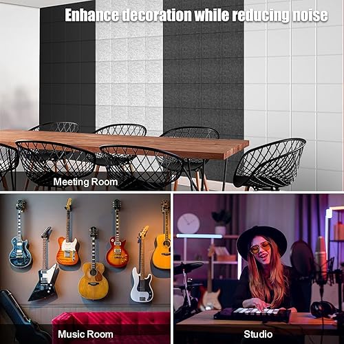 Miniatura 6 de Sonicism Paquete de 12 paneles acústicos de pared autoadhesivos, paneles de espuma a prueba de sonido de 12 x 12 x 0.4 pulgadas, paneles decorativos