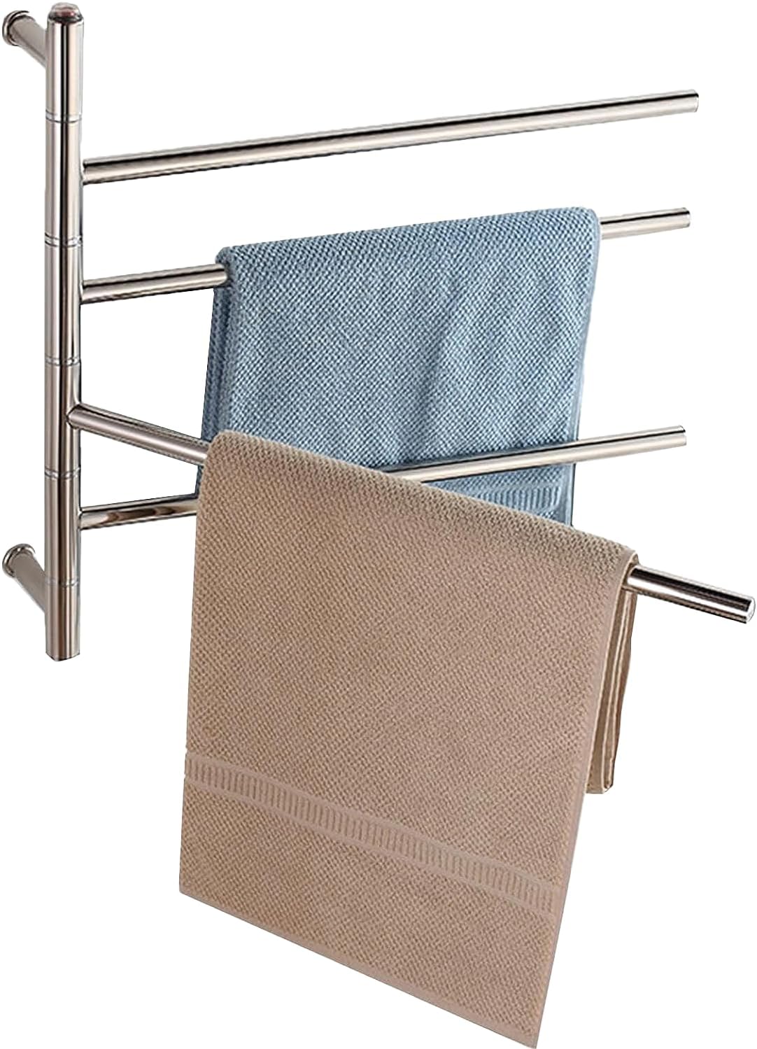 Towel Warmer and Drying Rack, Towel Warmer Heated Towel Rack, 3-4 Bars Wall Mounted Electric Towel Warmer, Hard-Wired and Plug-in Optional,Silvery (Hardwired, 4 Bars)