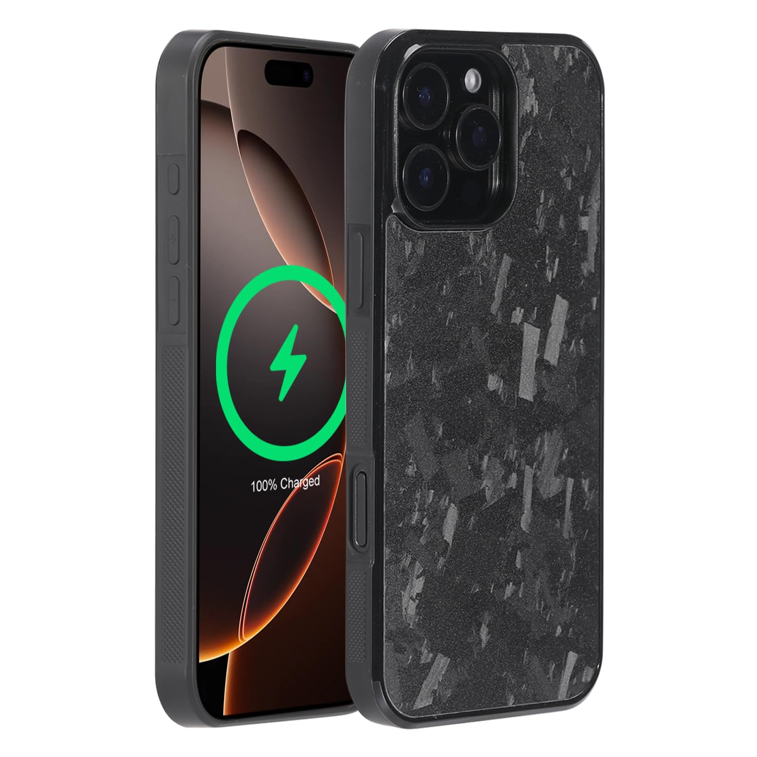 molzar Grip Series for iPhone 16 Pro Max Case with Real Forged Carbon Fiber, Built-in Magnet Ring for Magnetic Mount, Compatible with MagSafe Chargers