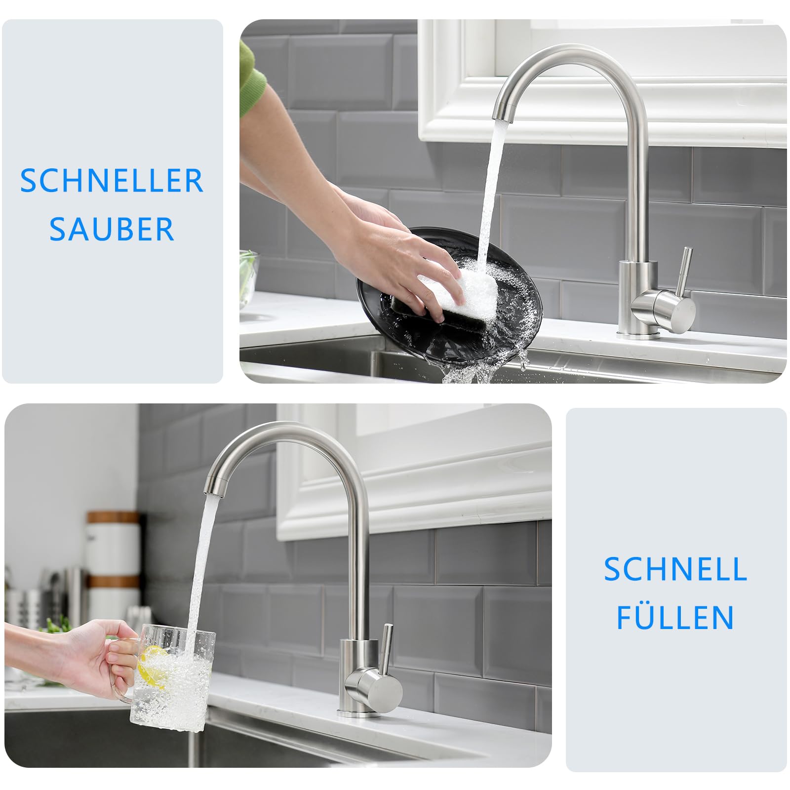AIMADI Robinet de Cuisine Miigeur Cuisine Mono Commande Rotation 360° Robinet Évier Modern Design Inox 304 Nickel Brossé