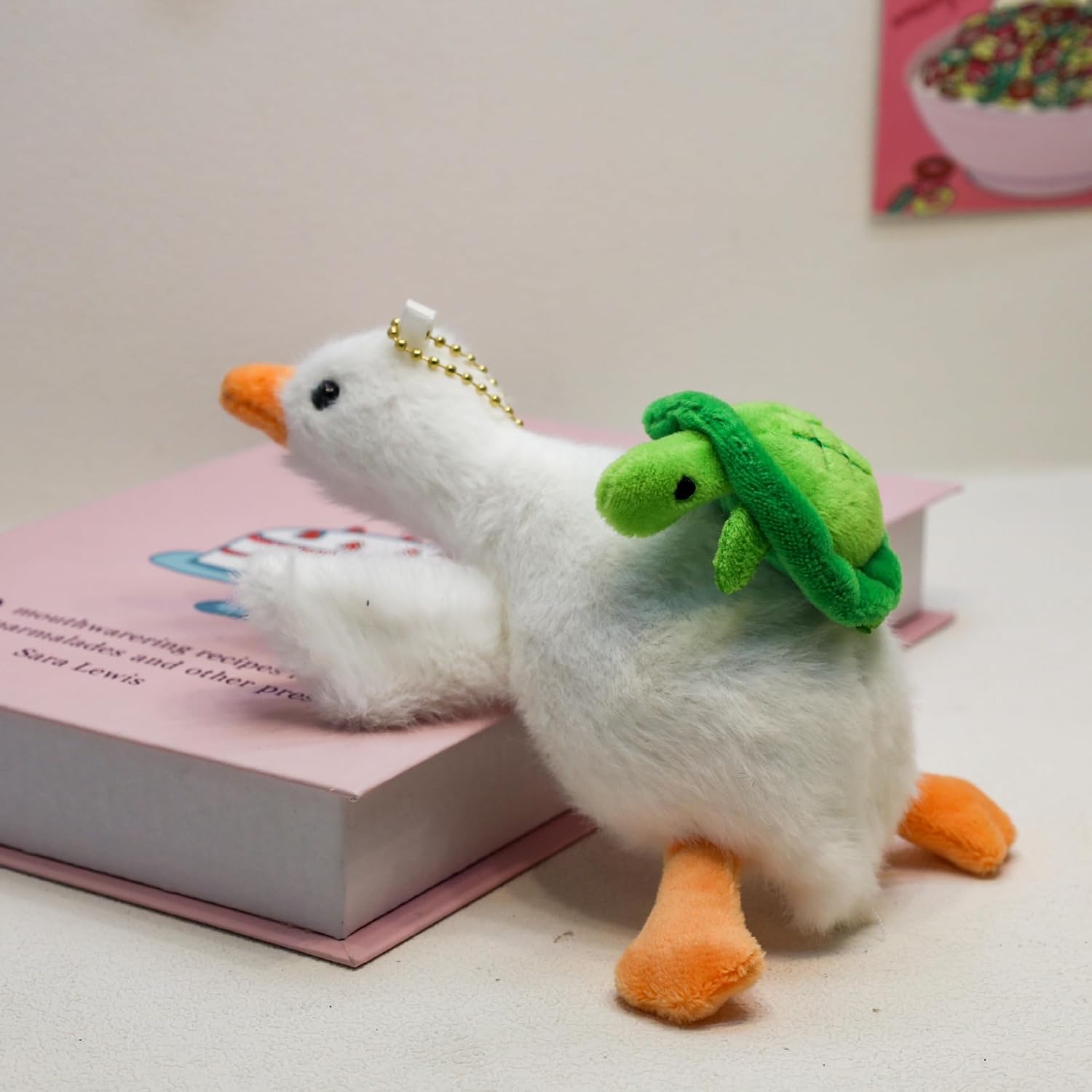 Cute Duck Plush Keychain Cartoon Can Pull Crayfish Turtles Bees Duck Car Bag Pendants Plush Keyring Key Chains Gift,16 * 10cm (Style2)