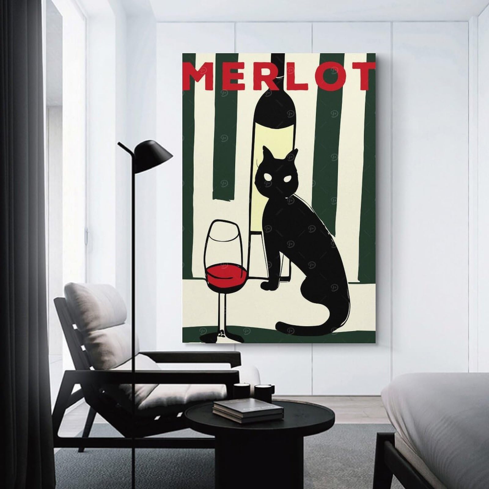 Junmoney Decorative Wall Artwork Merlot Wine Cat, 12x18inch(30x45cm), for Living Room, Lounge Or Sitting Room, Modern Wall Decor for Cosy Interiors