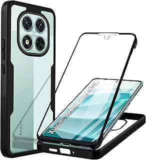 Coque Antichoc pour Xiaomi Redmi Note 14 Pro 5G - Housse 360° Full Body Protection avec Protège-écran, Etui Robuste Double Face Transparent TPU - Noir