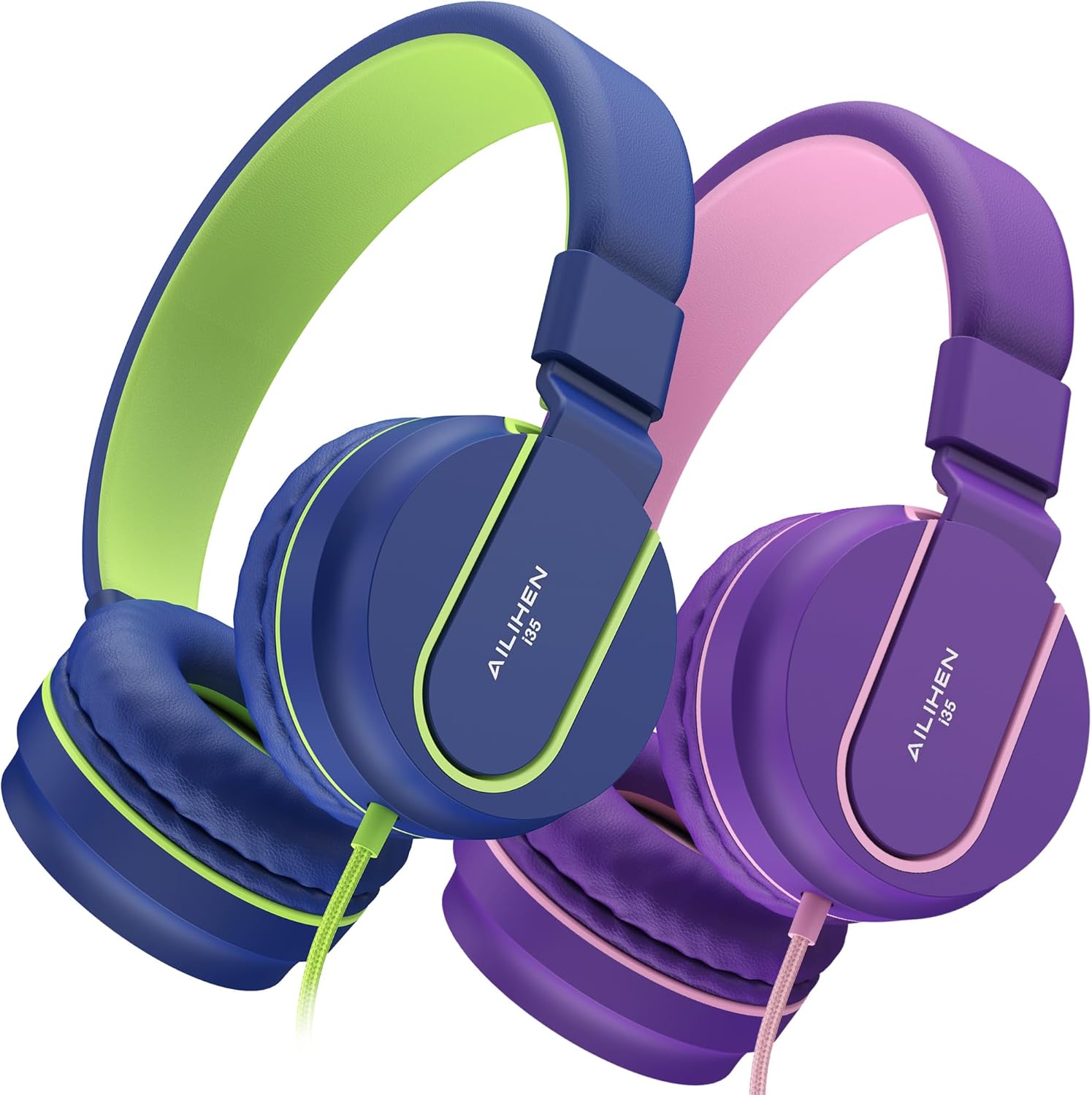 AILIHEN Kids Headphones, I35 On-Ear Headphones for School, Safe Volume 93dB, HD Mic Stereo Headphone for Kid Girls Children, Foldable Wired 3.5mm for Chromebook, Laptop, Computer, Tablet