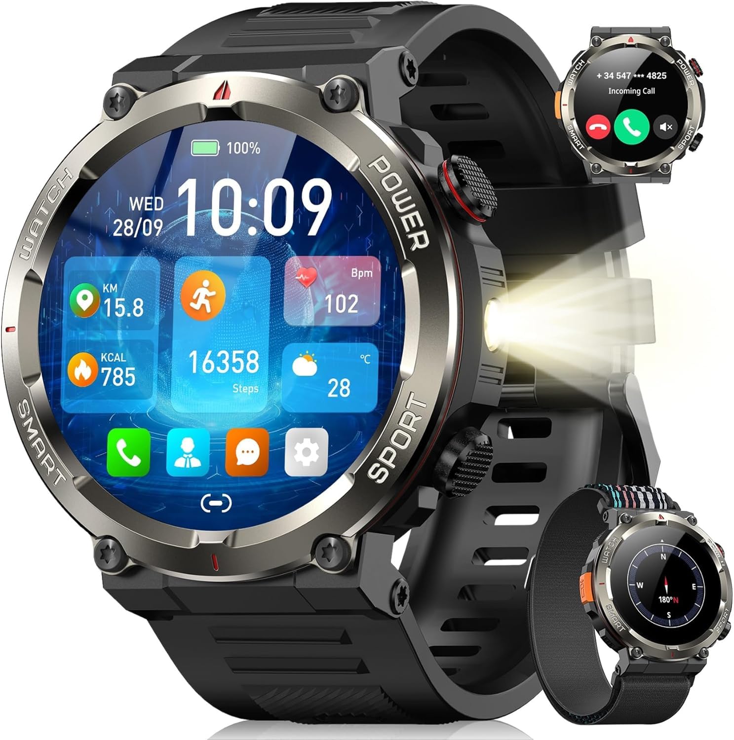 Blackview smartwatch Relógio Inteligente Militar, Chamadas Bluetooth, Bateria 960mAh 100
