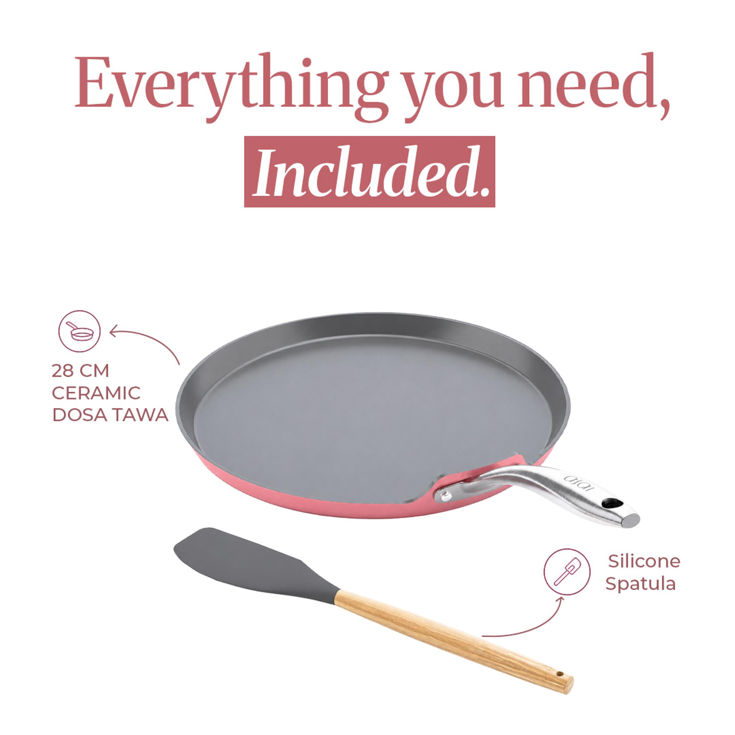 Asai Ceramic Dosa Tawa - Non Stick, Pink -5