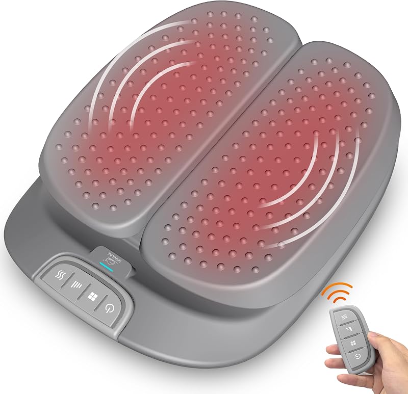 Masajeador de pies vibratorio con calor para mujeres, hombres, hogar y oficina | Máquina de masaje de pies con control remoto, 3 modos y 3 niveles de intensidad, masajeador portátil de relajación de pies, regalo para mamá papá