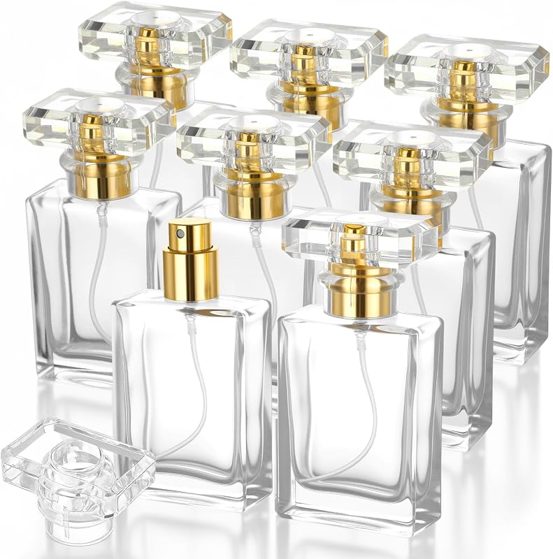 Frascos de perfume recarregáveis HOFURME de vidro com atomizador dourado, 30 mL, formato quadrado, pacote com 8
