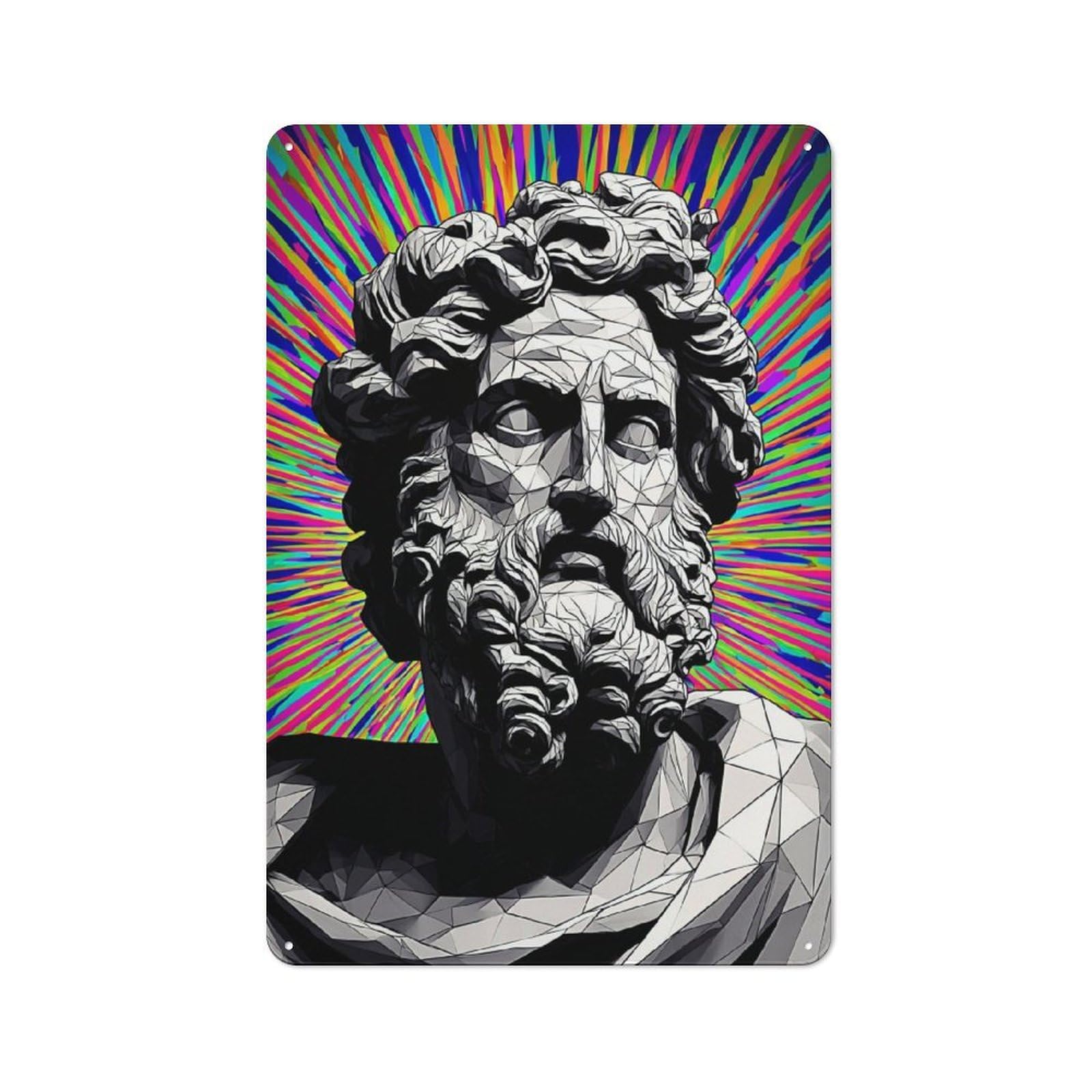 Junmoney Abstract Statue With Vibrant Background Metal Plaque 30X20cm With For Hallway Wall, Retro Decor, For Themed Interiors In Hallways And Entrance Areas