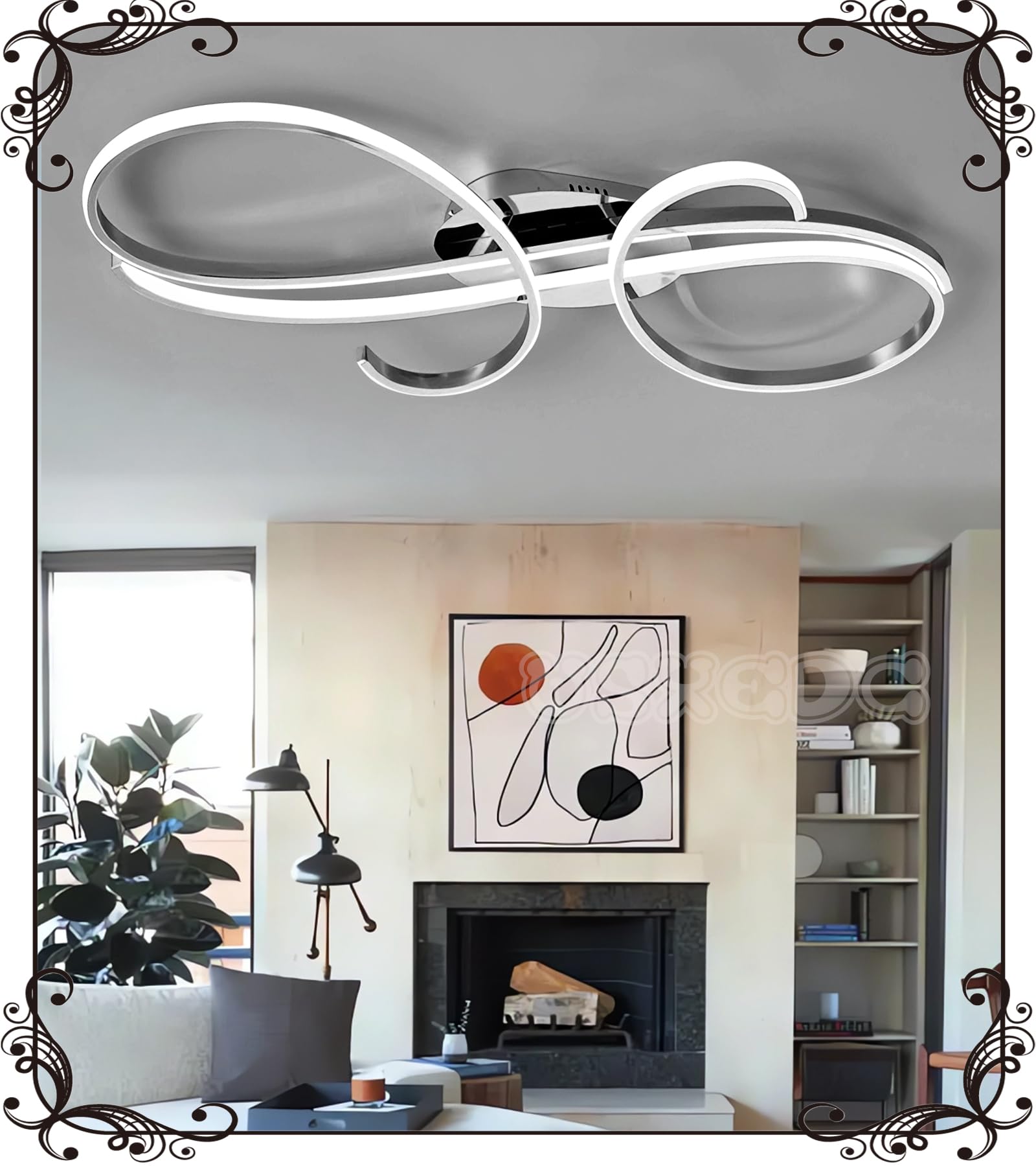 L80cm Deckenlampe LED Chrom - Deckenleuchte 64W Dimmbare 3000K-6000K Modern Wohnzimmerlampe Designer Beleuchtung Energiespar Deckenleuchte für Wohnzimmer Schlafzimmer Esszimmer Küche (Chrom)