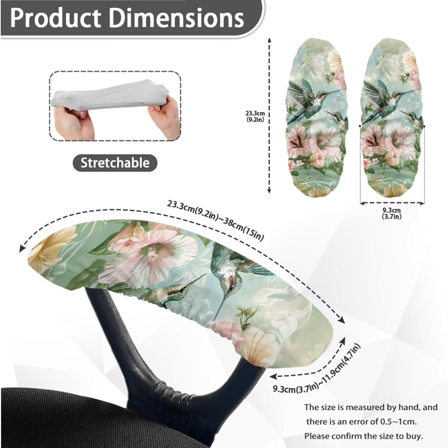 Hummingbird Print Computer Chair Cover with Armrest Covers, Hibiscus Printed Desk Chair Seat Protector Elastic, Scratches Protection Office Chairs Cover, Green