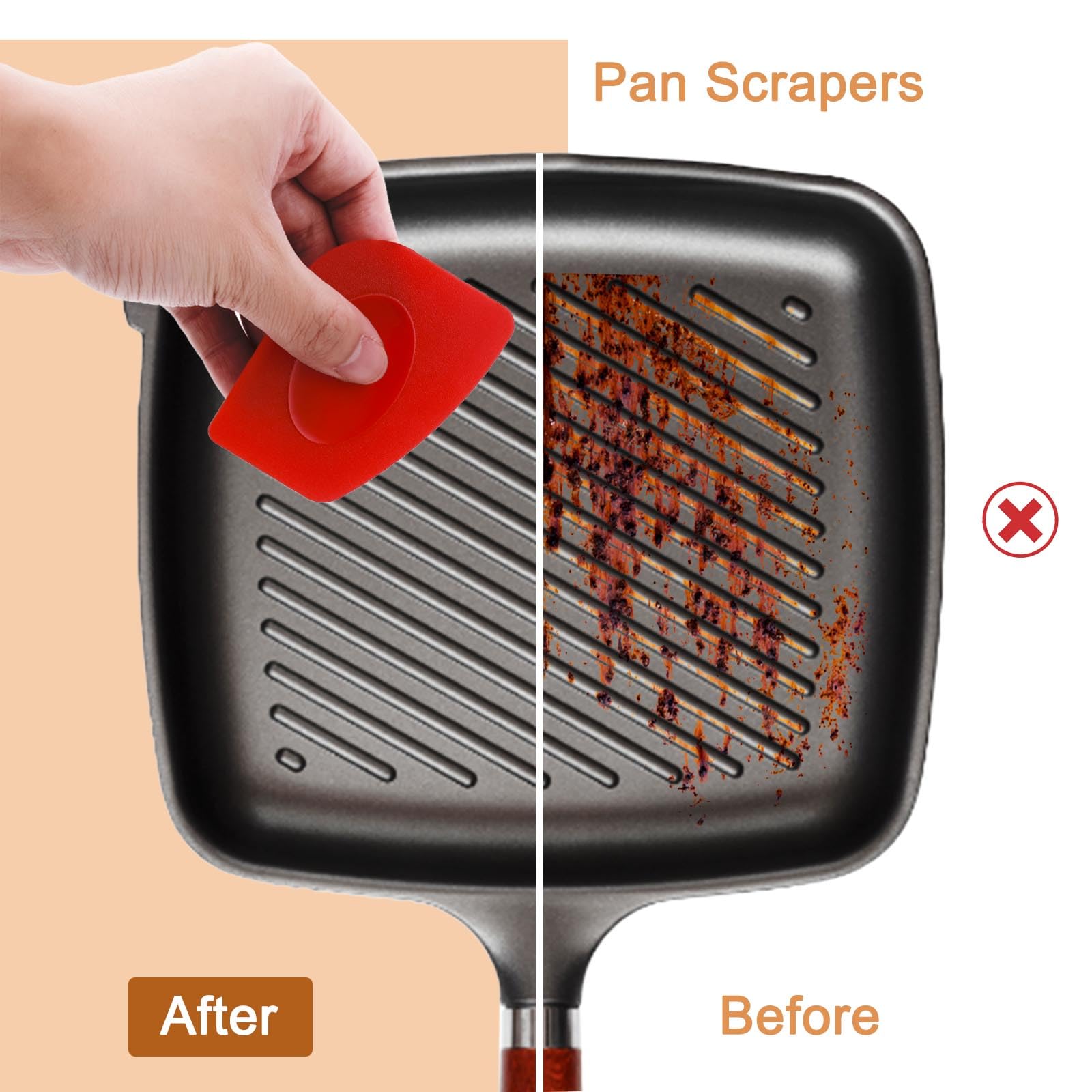 WLLHYF 3 Pack Pan Scraper Plastic Kitchen Pot Scrubber Cast Iron Skillet Non Scratch Cleaner Pad Sturdy Durable Food Scraper Tool Set for Clean Dish Grill Grease Non Stick Pans Cutting Dough Cooking