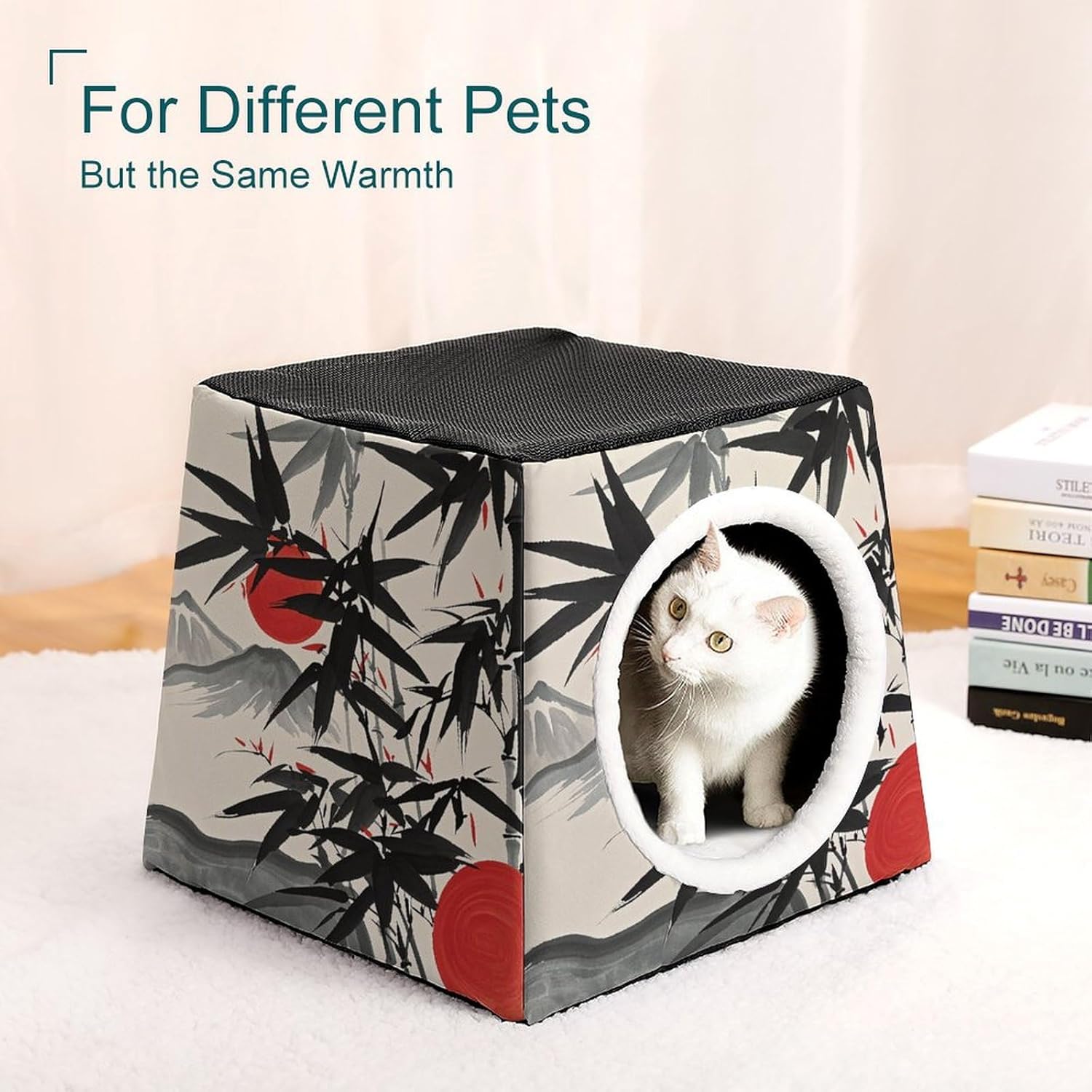 Pet Sleeping Nest Bed, Ink Painting of Red Sun and Mountains Printed Dog House Cat Nest, Winter Pet House are Suitable for Most Cats, Dogs, and Other Small Pets