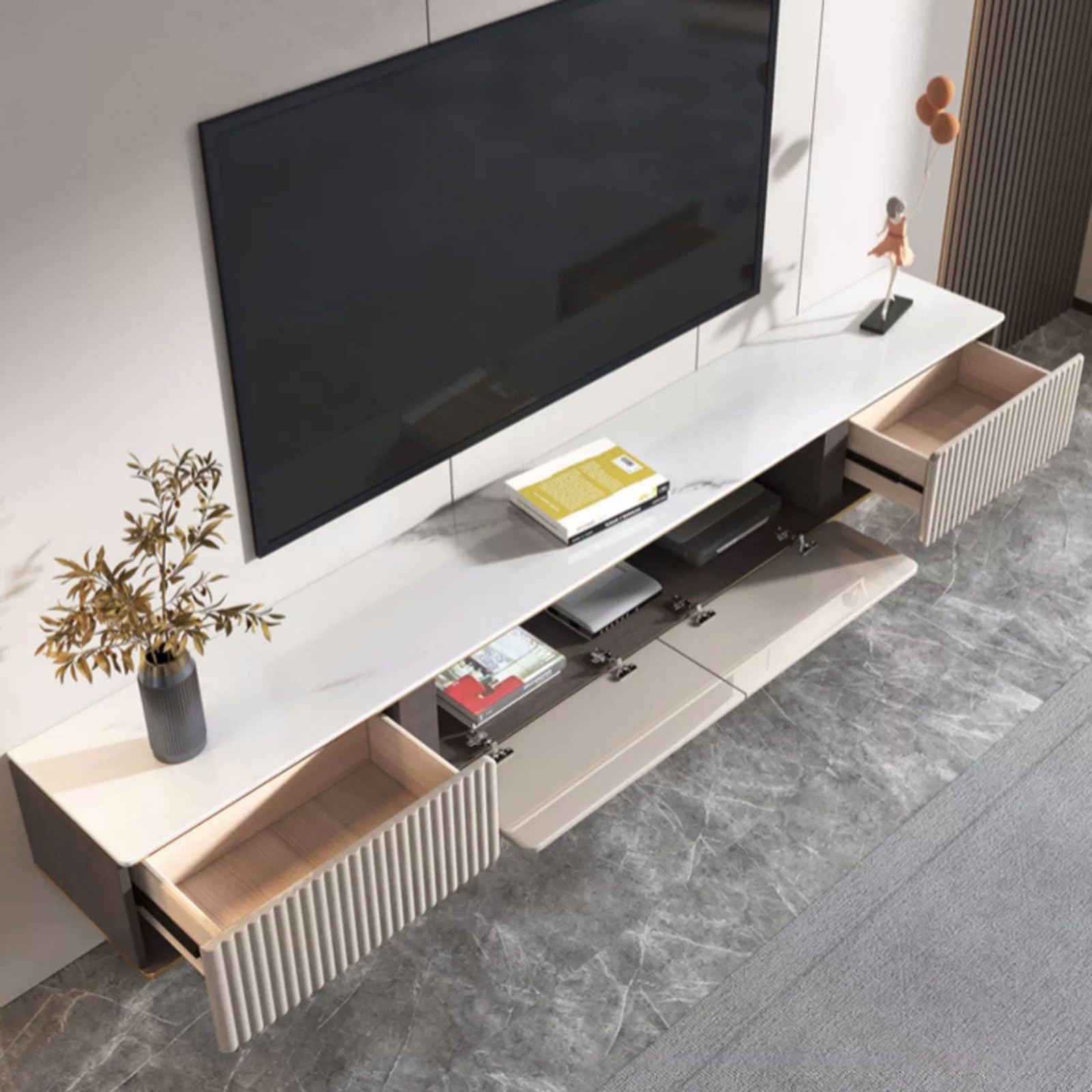 Mobile multimediale Mobile TV sospeso moderno e semplice con 2 cassetti, 70,8''/78,7'' per il soggiorno(M)