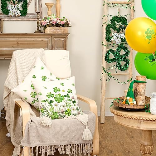 Miniatura 2 de AACORS Juego de 2 fundas de almohada del Día de San Patricio de 18 x 18 pulgadas, decoraciones florales de trébol, decoración de primavera para sofá