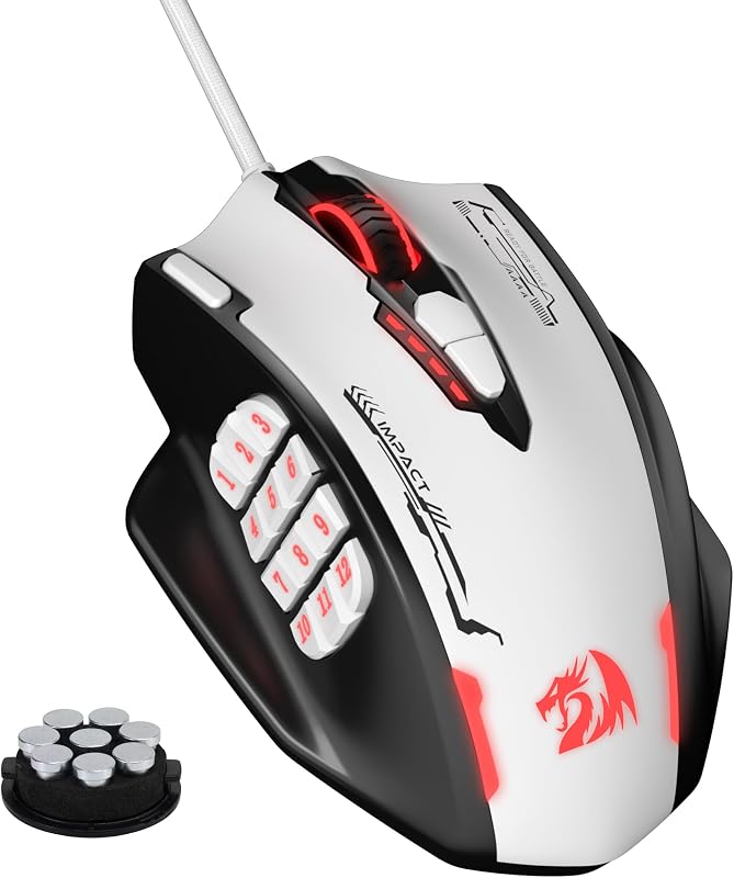 Ratón para juegos MMO RGB con cable Redragon M908 24000 DPI, teclas de reasignación | Conexión estable sin retrasos, redefinición de macroencuadernación, retroiluminación vibratoria, comodidad ergonómica del cuerpo con agarre