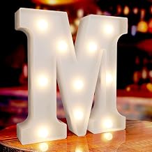 Marquee Letters M, Led Letter Lights, 26 Alphabet Battery Powered LED Light Up Name Sign, Decorative Lighted Standing Letters for Graduation Party Night Light Wedding Birthday Room Bar Wall Decor