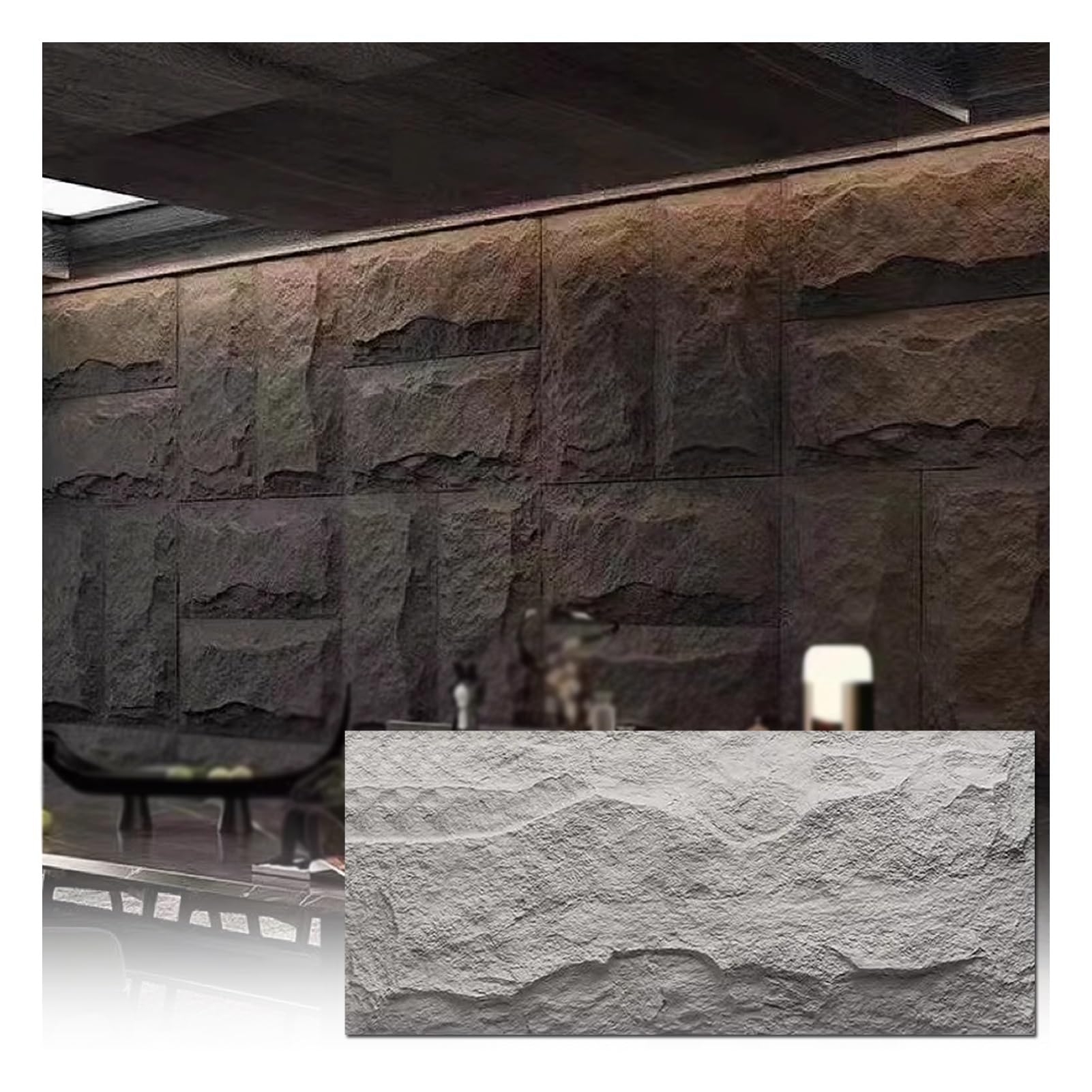 Paneles 3D imitación piedra gris claro para revestimiento de paredes interiores de placas de PU