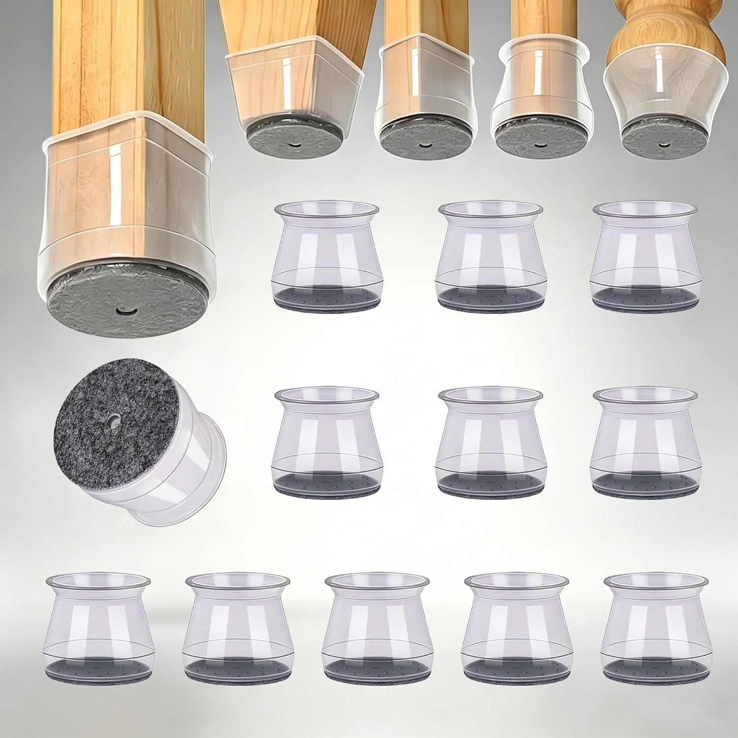 12Pcs Chair Leg Floor Protectors Chair Leg Protectors for Hardwood Floors Silicone Pads Covers to Protect Floors Universal L Clear Grey Fit (15/16" to 1-5/16")