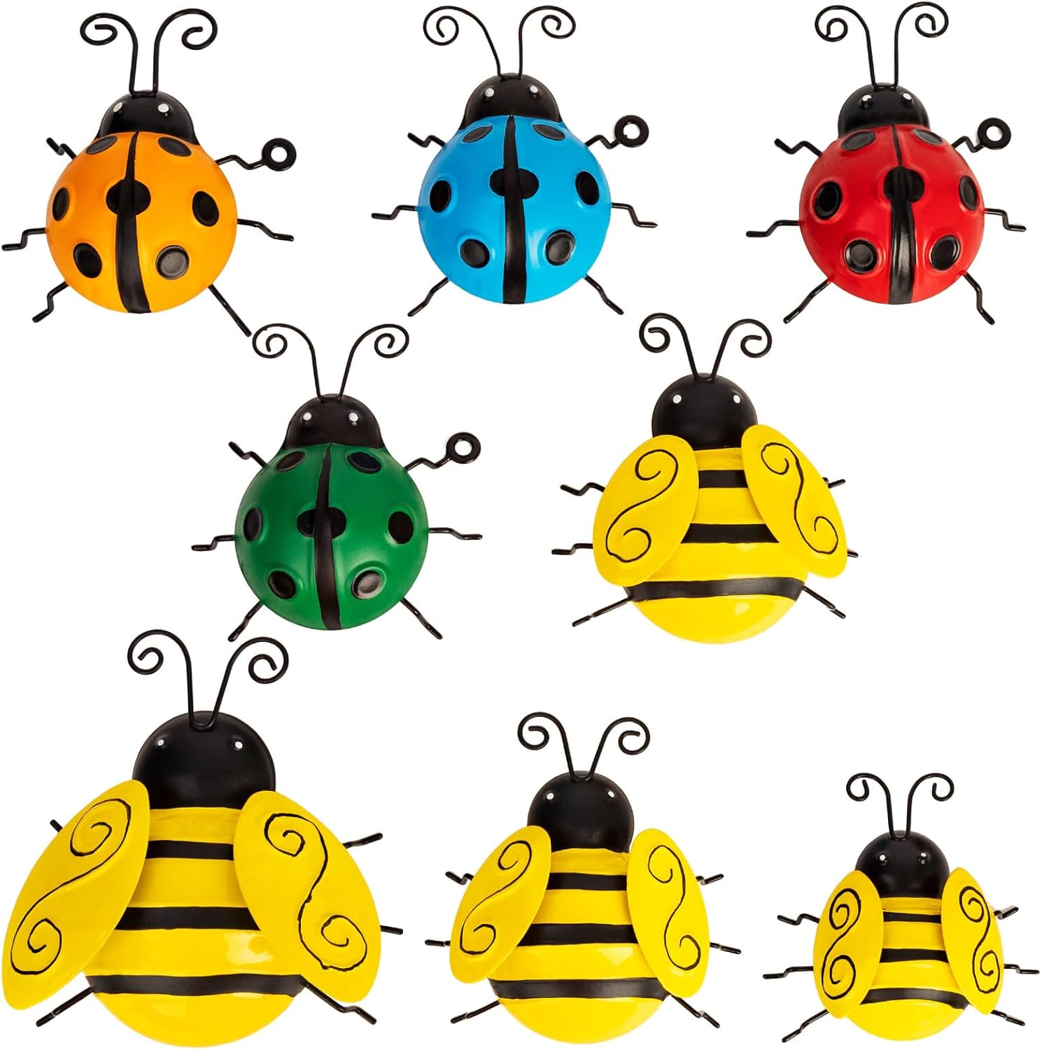 8 Pcs Metal Ladybug Wall Art - Garden Hanging Decorations Outdoor, Yard Bumble Bee Sculpture Ornaments Outside for Fence, Patio, Porch, Home Decor, Gift
