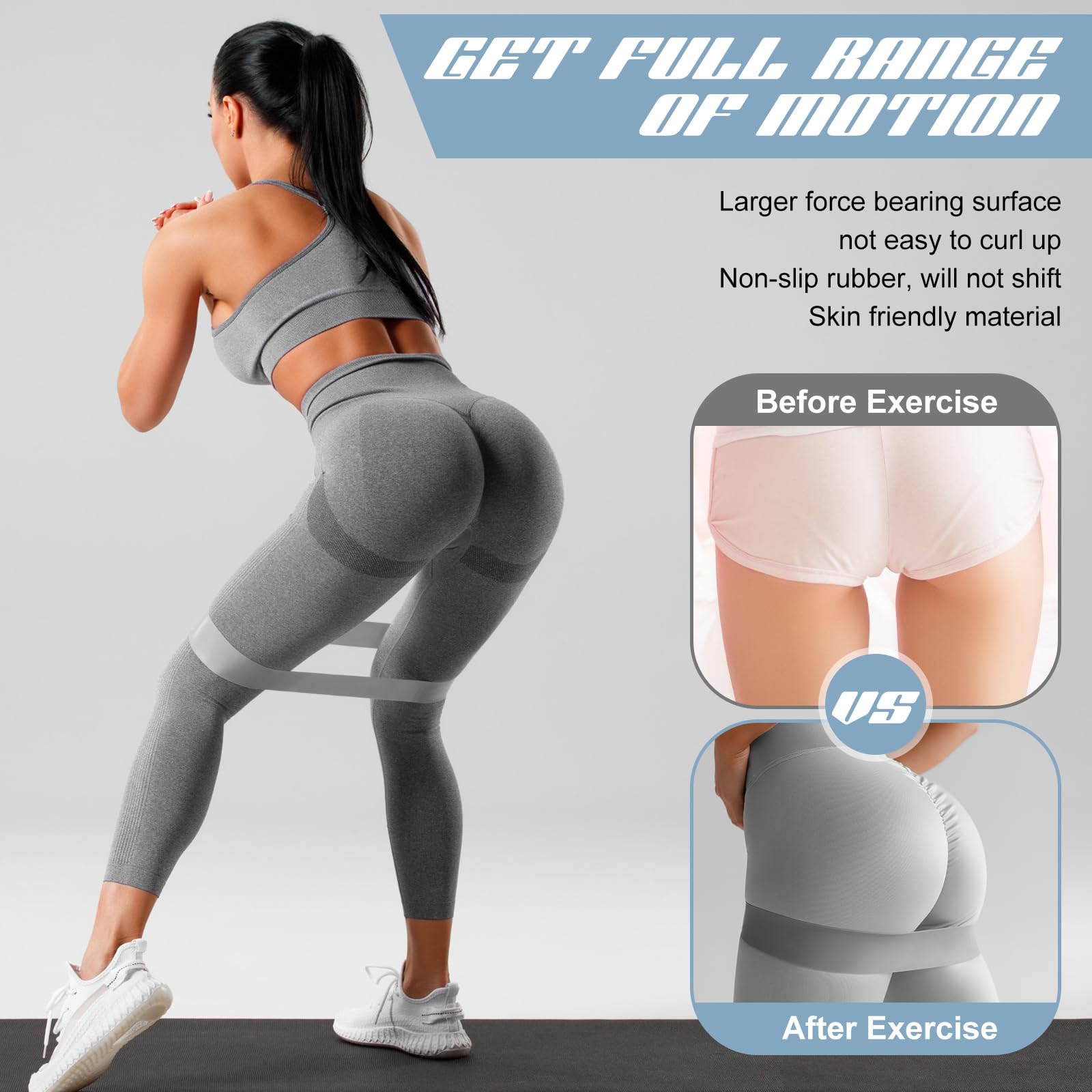 Hollowfly Latex-Widerstandsbänder für Po-Workout, dehnbar, rutschfest, für Beine, Kniebeugen, Widerstandsschleife, für Damen und Herren, Anfänger, Po, Hüfte, Oberschenkel, Fitness, 12 Stück