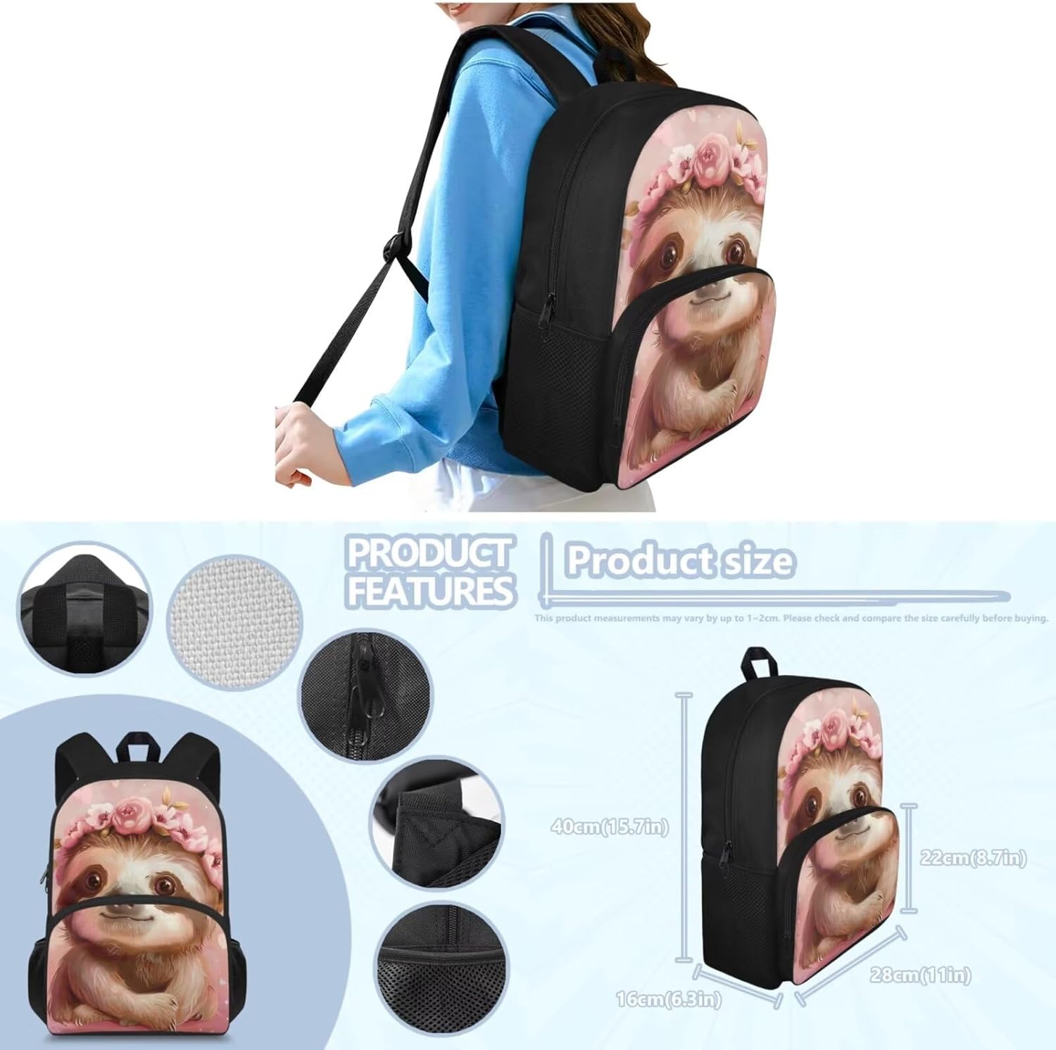 Flashideas Cute Sloth School Backpack Set 4Pcs Kids Backpack for Boys 6-8 with Lunch Box Pencil Case and Water Bottle Case Cover Toddler Bookbag Multifunctional Pencil Case Child Backpacks