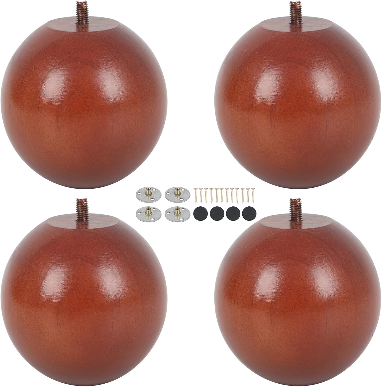 4 Inch Wooden Sofa Legs Set of 4 Walnut Wood Round Sofa Legs with Mounting Plate Screws Solid Wood Furniture Feet for Couch Bed Cabinet Bookcase Ottoman