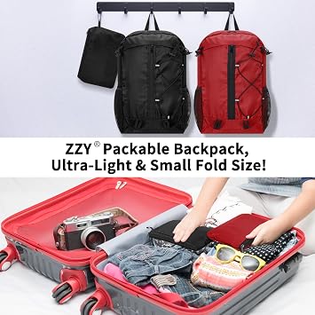 ZZY 25L Foldable Backpack Lightweight, Black