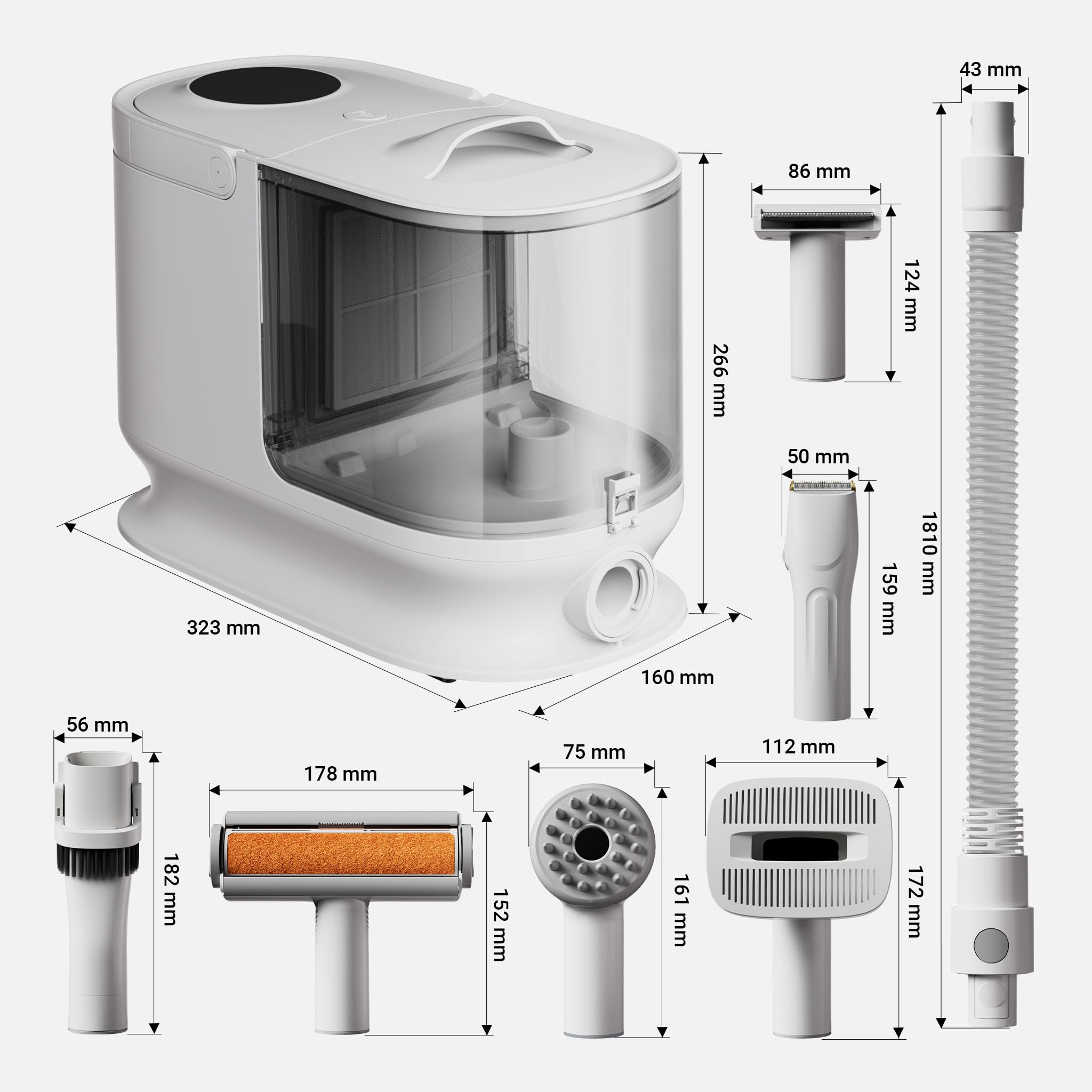 Fudajo Haustier Pflegeset weiß, 6 in 1 Multifunktion Schermaschine, Tierhaarschneidemaschine mit Staubsauger, Pflege Paket für glänzendes Fell