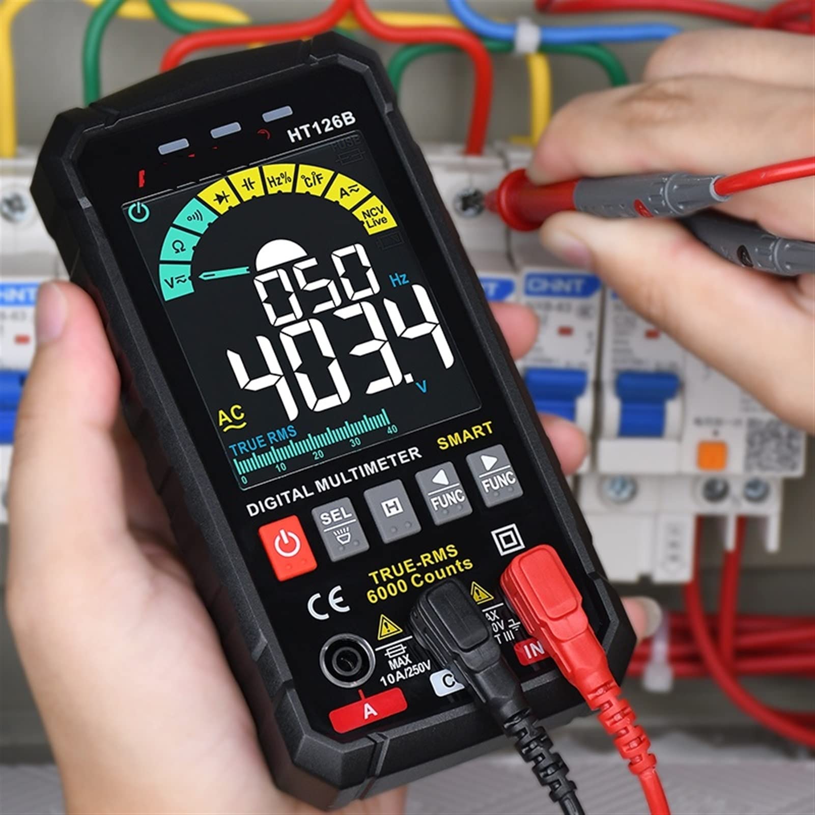 EDEDE Tester Batteria Professionista Digitale multimetro di 5a Generazione TRMS CC DC. Corrente di Tensione Ohm 60mf Hz Fai da Te Tester del Metro Elettricista(HT126B Multimeter)