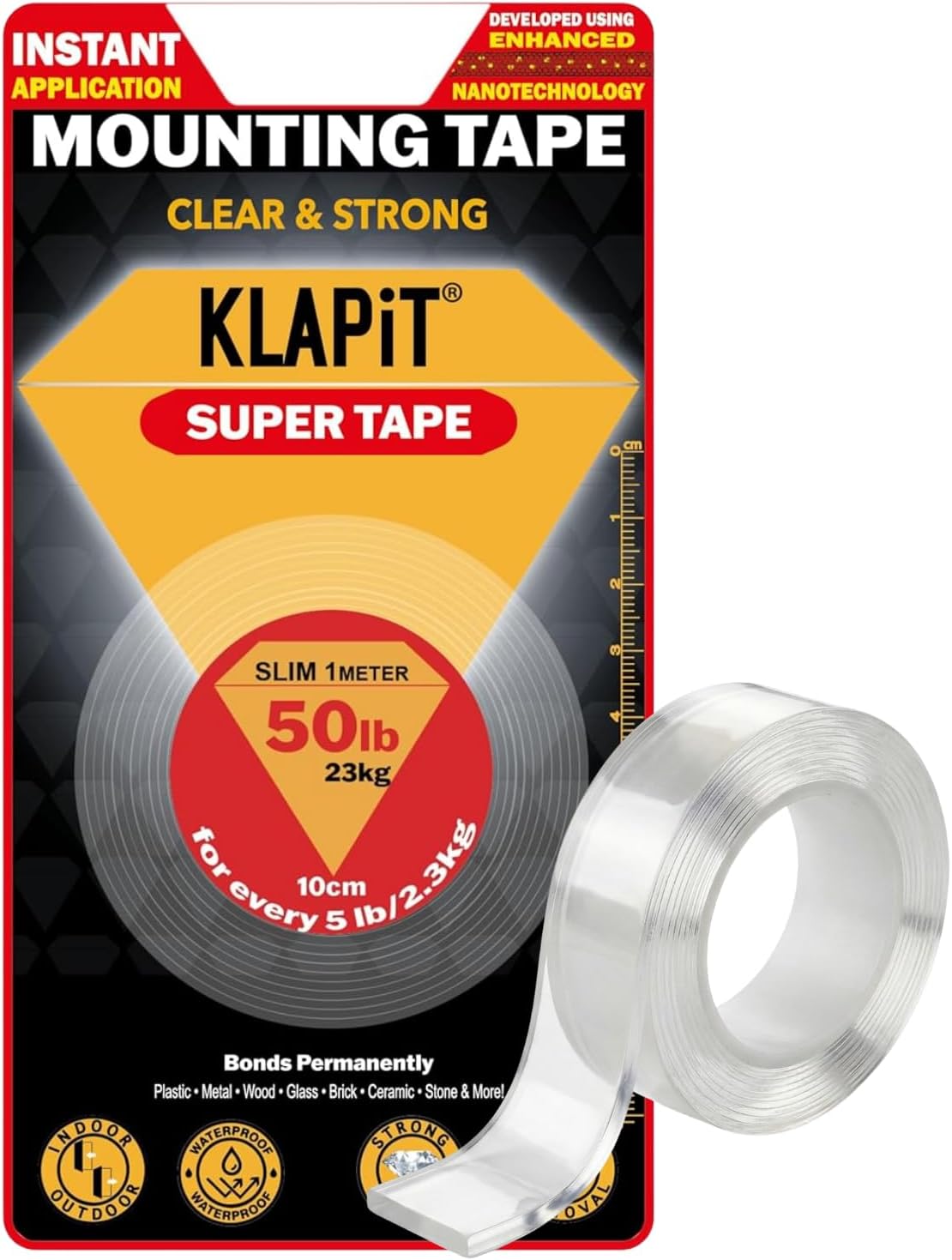 SUPER TAPE Waterproof Clear Nano Tape Holds 23kg 50 lbs Double Sided Heavy Duty Anti Slip Multipurpose Mounting – Home Decor, Kitchen, Bathroom Organizer, Carpet Tape multi surface – Slim 1M