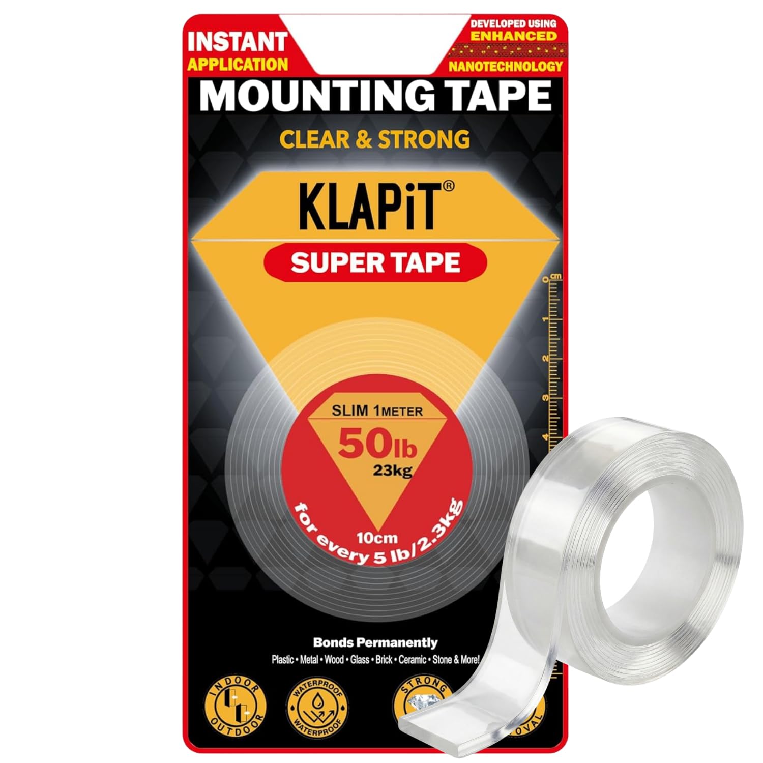 SUPER TAPE Waterproof Clear Nano Tape Holds 23kg 50 lbs Double Sided Heavy Duty Anti Slip Multipurpose Mounting – Home Decor, Kitchen, Bathroom Organizer, Carpet Tape multi surface – Slim 1M