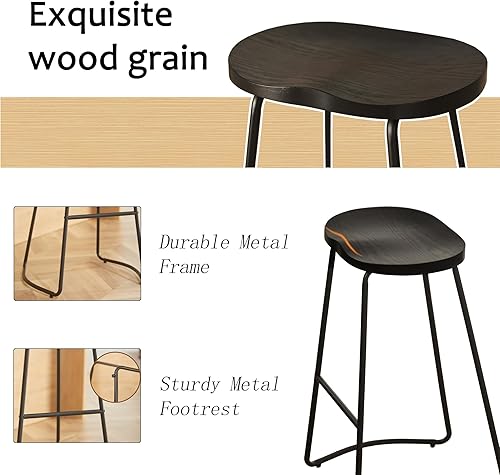 Miniatura 6 de HeuGah Juego de 3 taburetes de bar, taburetes de bar con asiento de silla de montar, taburete de bar sin respaldo de 26 pulgadas para isla de